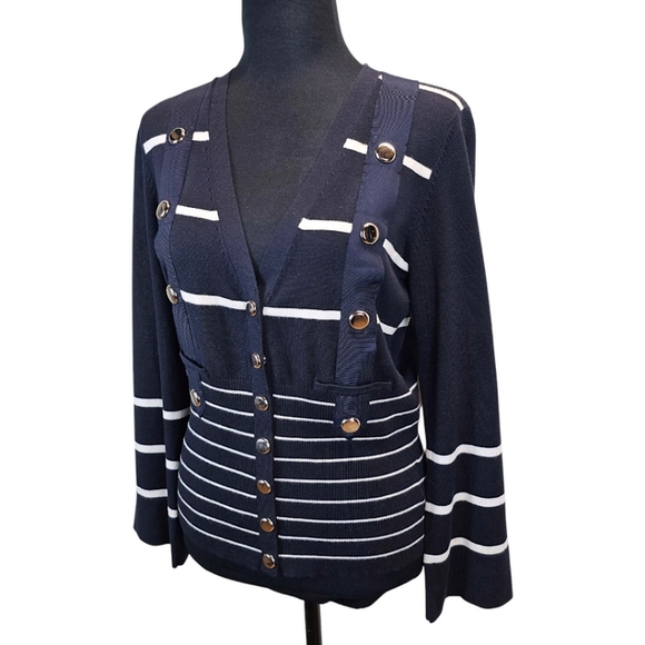 Carlisle Silk Blend Nautical Luxe Knit Snap Front Cardigan Sweater Medium Sailor - Picture 5 of 14